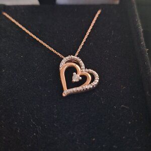 Kay Jewelers Diamond Accent Tilted Hearts Necklace 10K Rose Gold 18"